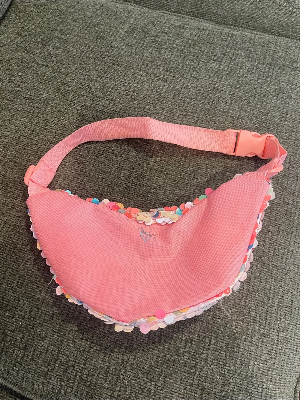 Justice-Kids Pink/Peach Sequin Fanny Pack with Glitter Initial K